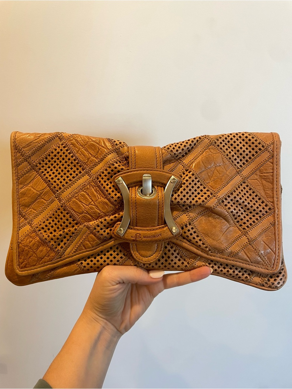 Vintage Y2K brown Leather Clutch with Buckle Accent